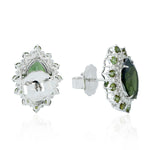 Tourmaline Stud Earrings 18k White Gold Diamond Handmade Jewelry Gift