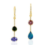 Doublet Opals Dangle Earrings 18k Yellow Gold Diamond Gemstone Jewelry