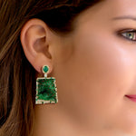 18k Yellow Gold Handcarved Jade Pave Diamond Gemstone Designer Dangler Earrings Gift