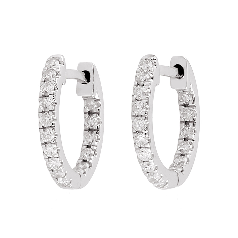 Diamond Hoop Earrings 10k White Gold Handmade Jewelry