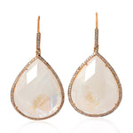 Faceted Moonstone Pave Diamond Fish Hook Danglers in 18k Rose Gold