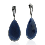 Sapphire Drop/Dangle Earrings 18k White Gold Diamond Handmade Jewelry