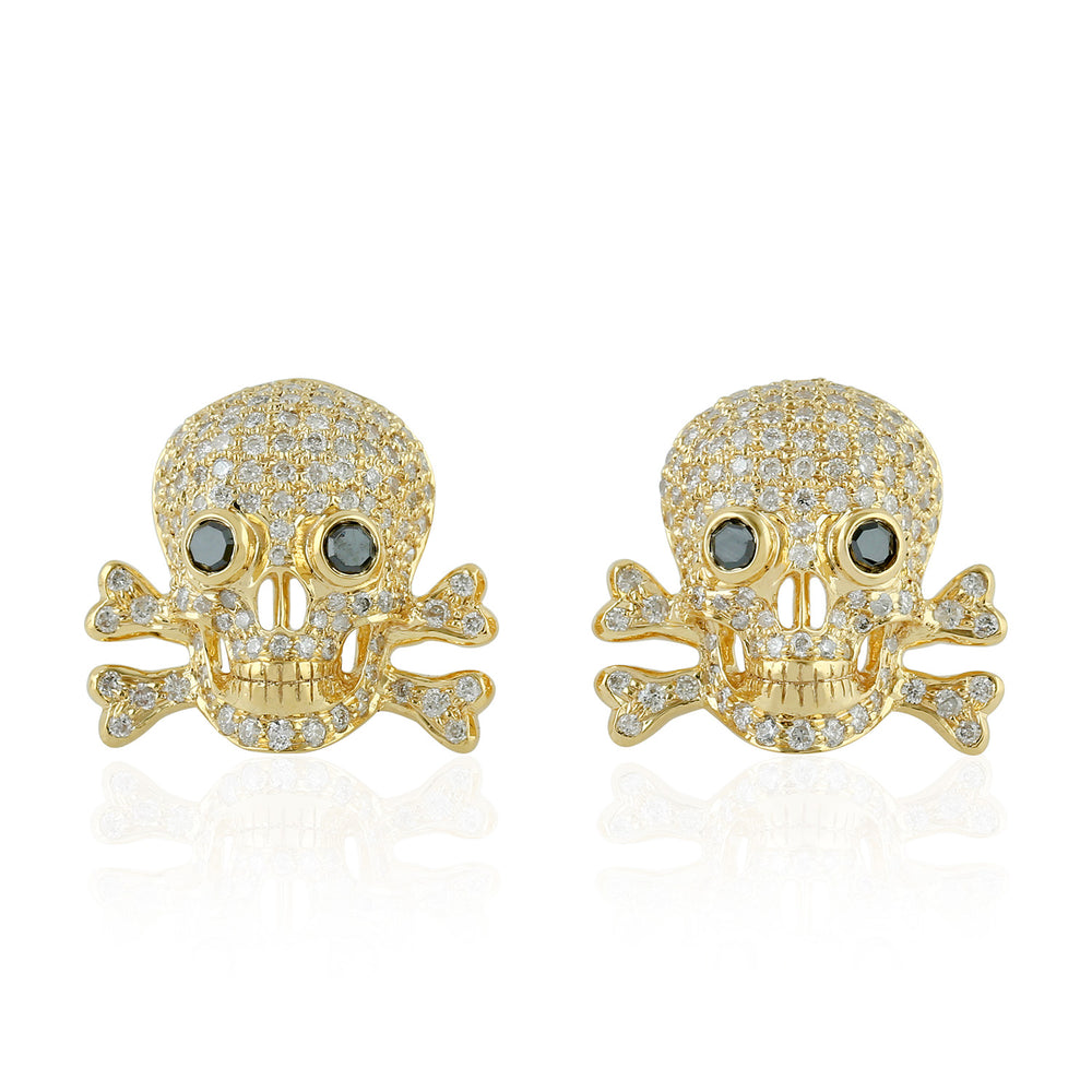 Diamond Stud Earrings 18k Yellow Gold Handmade Skull Jewelry