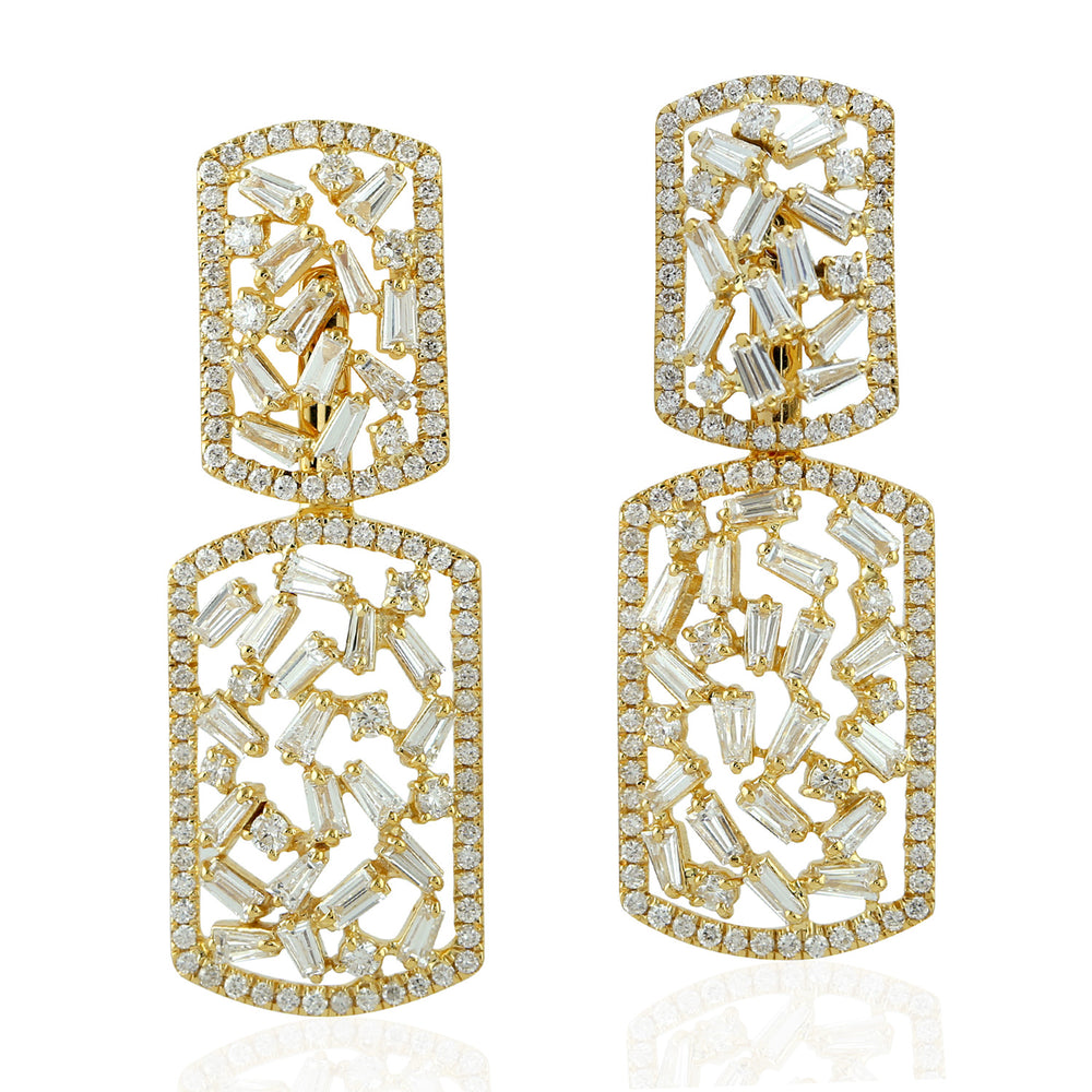 Tapered Baguette Diamond Designer Dangle Earrings In 18k Yellow Gold Fine Jewelry