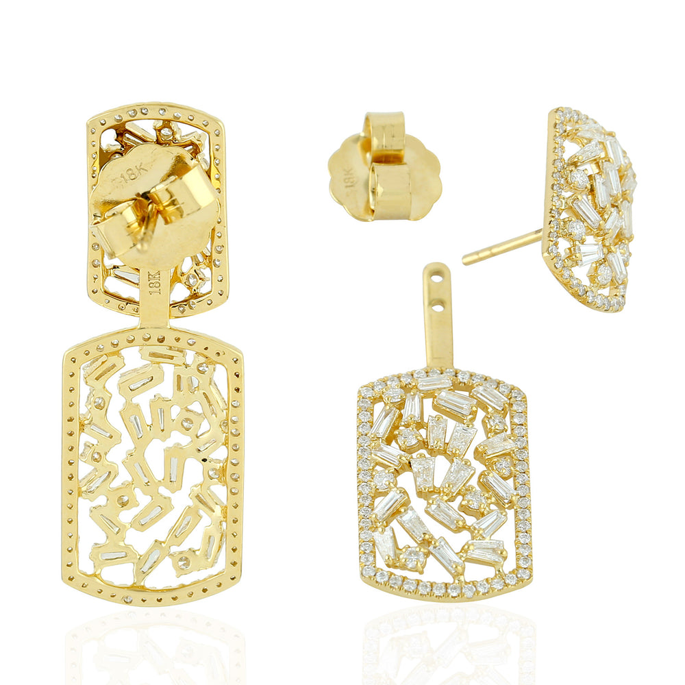 Tapered Baguette Diamond Designer Dangle Earrings In 18k Yellow Gold Fine Jewelry