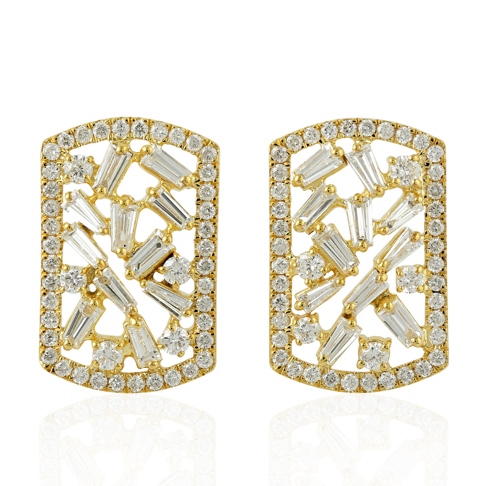 Diamond Stud Earrings 18k Yellow Gold Handmade Jewelry