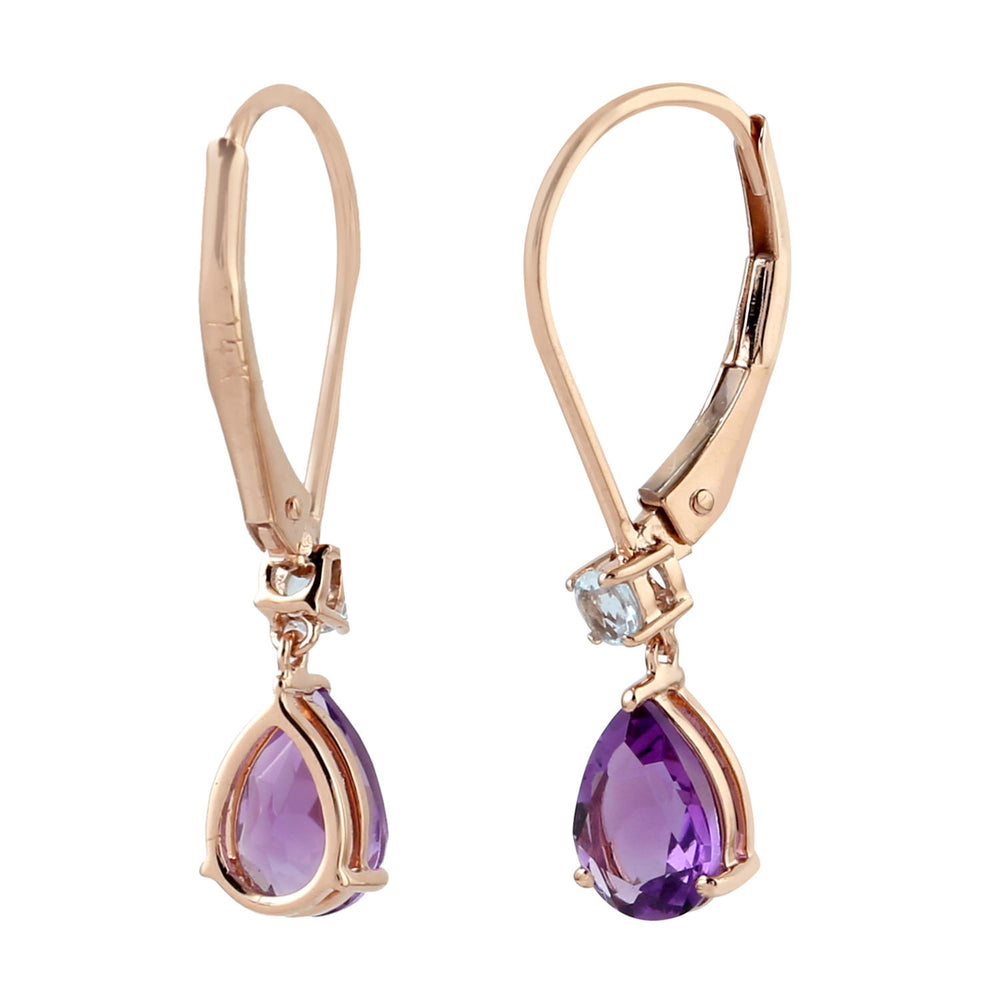 Pear Drop Amethyst Topaz 14k Rose Gold Danglers Gift