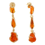 Solid 18k Yellow Gold Diamond Fire Opal Beautiful Long Drop Danglers