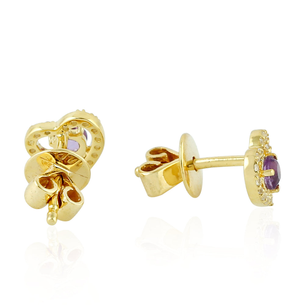 Amethyst Topaz Heart Stud Earrings 14k Yellow Gold Handmade Jewelry