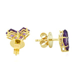 Amethyst Stud Earrings 14k Yellow Gold Handmade Jewelry