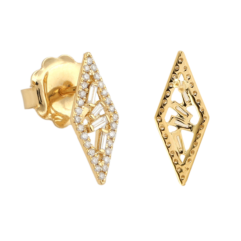 Baguette Diamond Stud Earrings 18K Yellow Gold Jewelry