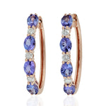 Tanzanite Huggie Earrings 18k Rose Gold Diamond Handmade Jewelry Gift