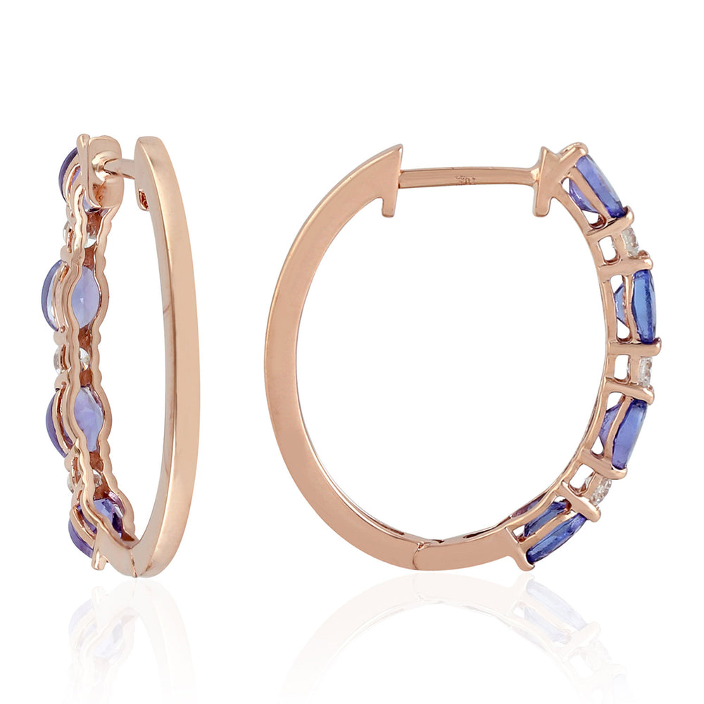 Tanzanite Huggie Earrings 18k Rose Gold Diamond Handmade Jewelry Gift