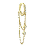 Natural Pave Diamond 18k Yellow Gold Drop Link Chain Huggie Earrings