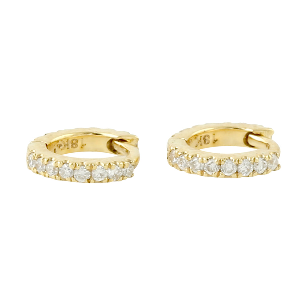 Natural Diamond Huggie Earrings 18k Yellow Gold Handmade Jewelry