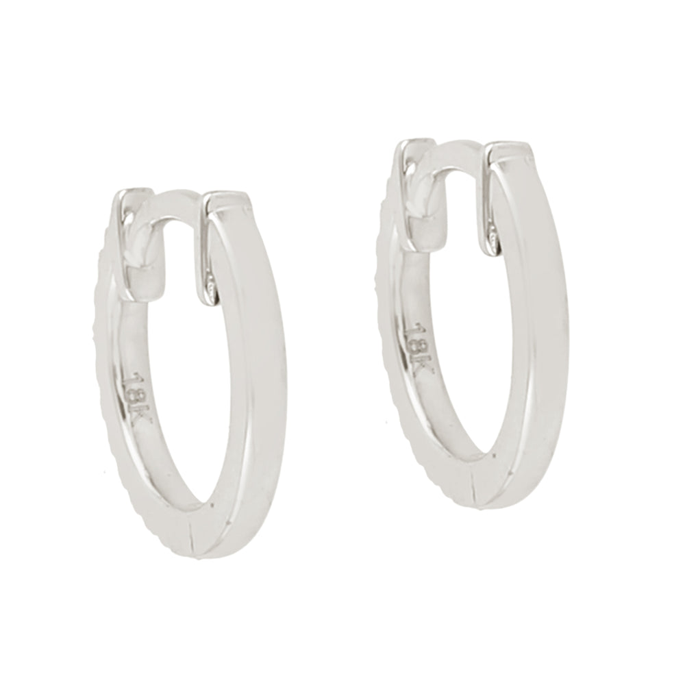 Natural Micro Pave Diamond Huggie Earrings On 18k White gold For Her