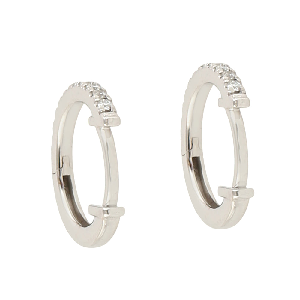 Natural Micro Pave Diamond Huggie Earrings On 18k White gold For Her