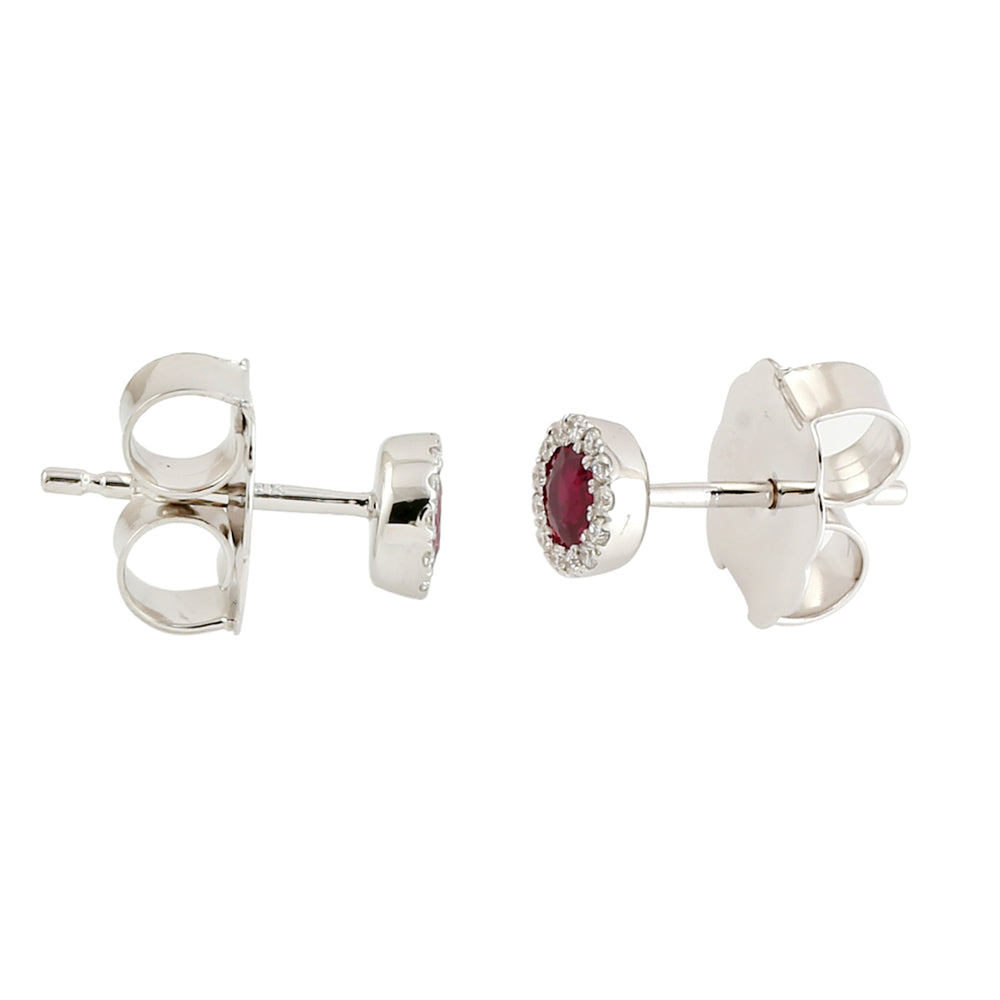 Natural Ruby & Diamond Stud Earrings In White Gold For Her