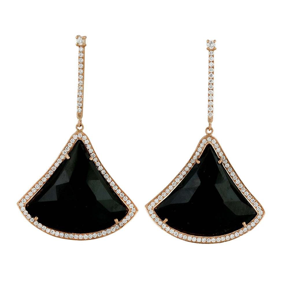 Black Onyx Pave Diamond Designer Danglers In 18k Rose Gold Gift