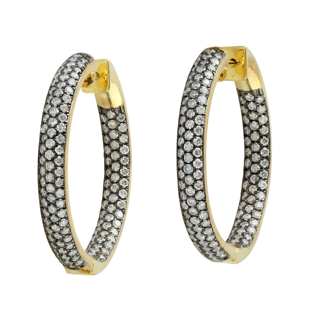 Natural Micro pave Diamond Handmade Hoop Earrings For Her in 18k Gold Silver