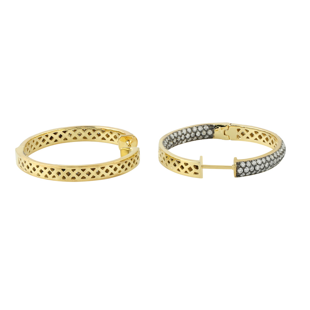 Natural Micro pave Diamond Handmade Hoop Earrings For Her in 18k Gold Silver