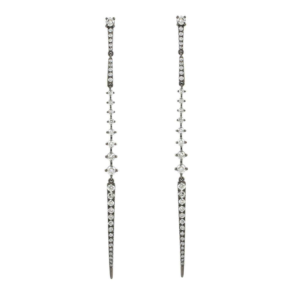 Pave Diamond Sleek Design Long Drop Danglers In 18k Gold