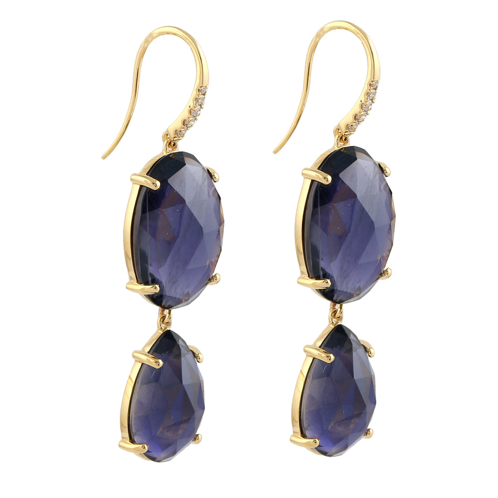 Faceted Lolite Diamond Hook Dangle In 18k Gold