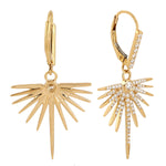 18k Yellow Gold Natural Pave Diamond Star Burst Design Hook Dangle Earrings Beautiful Jewelry Gift For Women