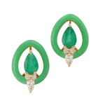 Natural Emerald Stud Earrings 18k Gold Diamond Jewelry For Women's