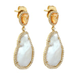 14k Yellow Gold Natural Pearl Opal Dangle Earrings Diamond Earrings Jewelry