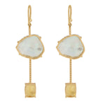 18k Yellow Gold Natural Pearl Citrine Diamond Dangle Earrings Jewelry