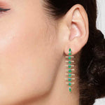 Natural Diamond & Emerald Gemstone Long Drop Dangle Earrings Enamel Jewelry In 18k Yellow Gold