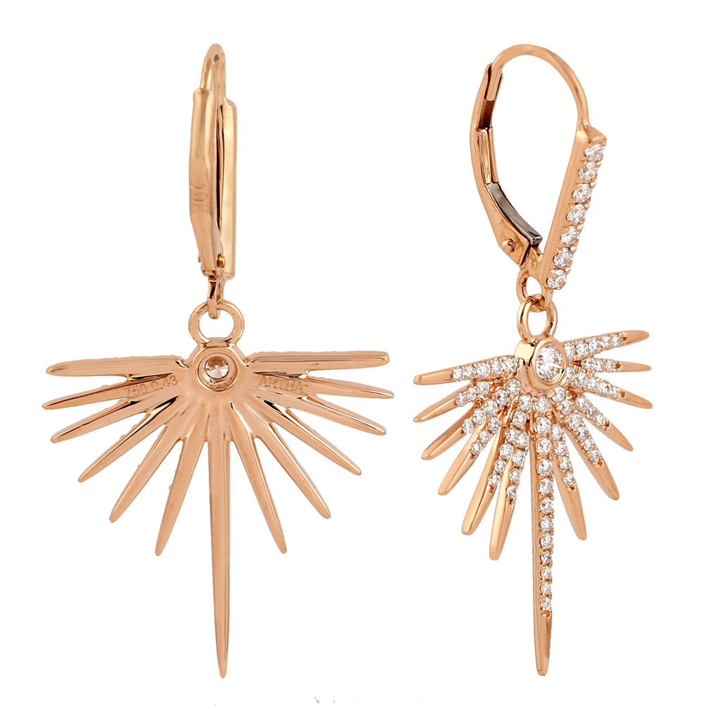 18k Rose Gold Pave Diamond Starburst Drop Charm Dangle Earrings For Her