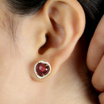 Pink Tourmaline Heart Shaped Beautiful Diamond Stud Earrings In 14k Yellow Gold