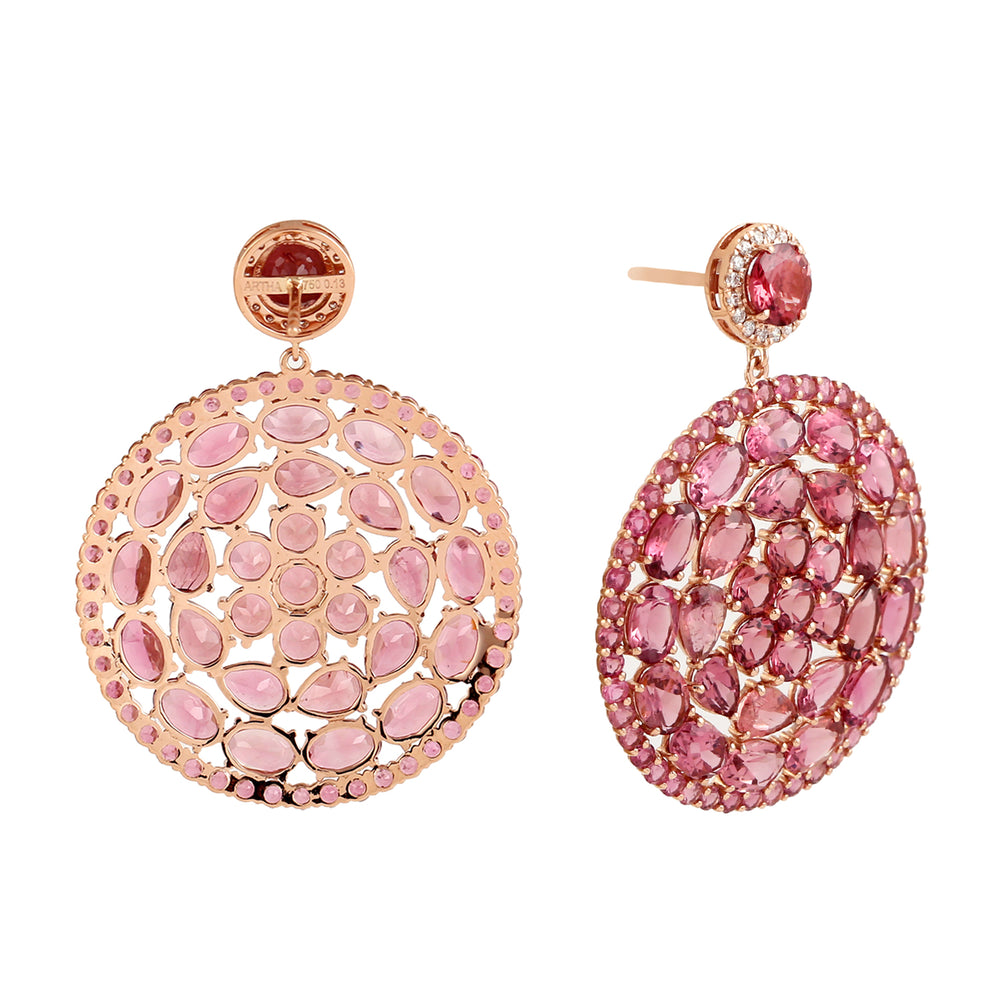 Natural Pink Tourmaline Cluster Design Danglers In 18k Rose Gold Diamond Jewelry