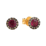 Natural Ruby Champaign Diamond 18k Yellow Gold Ear Stud Earrings