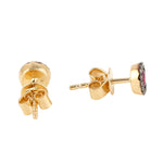 Natural Ruby Champaign Diamond 18k Yellow Gold Ear Stud Earrings