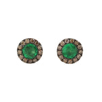 Natural Emerald Gemstone Pave Diamond Round Mini Stud Earrings In 18k Gold Gift For Her