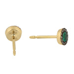 Natural Emerald Gemstone Pave Diamond Round Mini Stud Earrings In 18k Gold Gift For Her