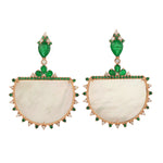 18k Rose Gold Natural Pearl Pave Emerald & Diamond Dangle Earrings Fine Jewelry