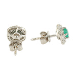 Prong Set Emerald Natural Diamond Halo Stud Earrings In 14k White Gold For Her