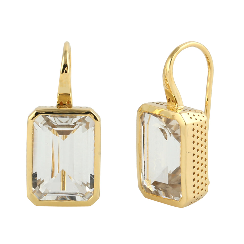 Natural Topaz Gemstone Designer Fish Hook Stud Earrings In 18k Yellow Gold