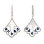 Natural Sapphire, Diamond Dangle Earrings In 18k White Gold Lever Back