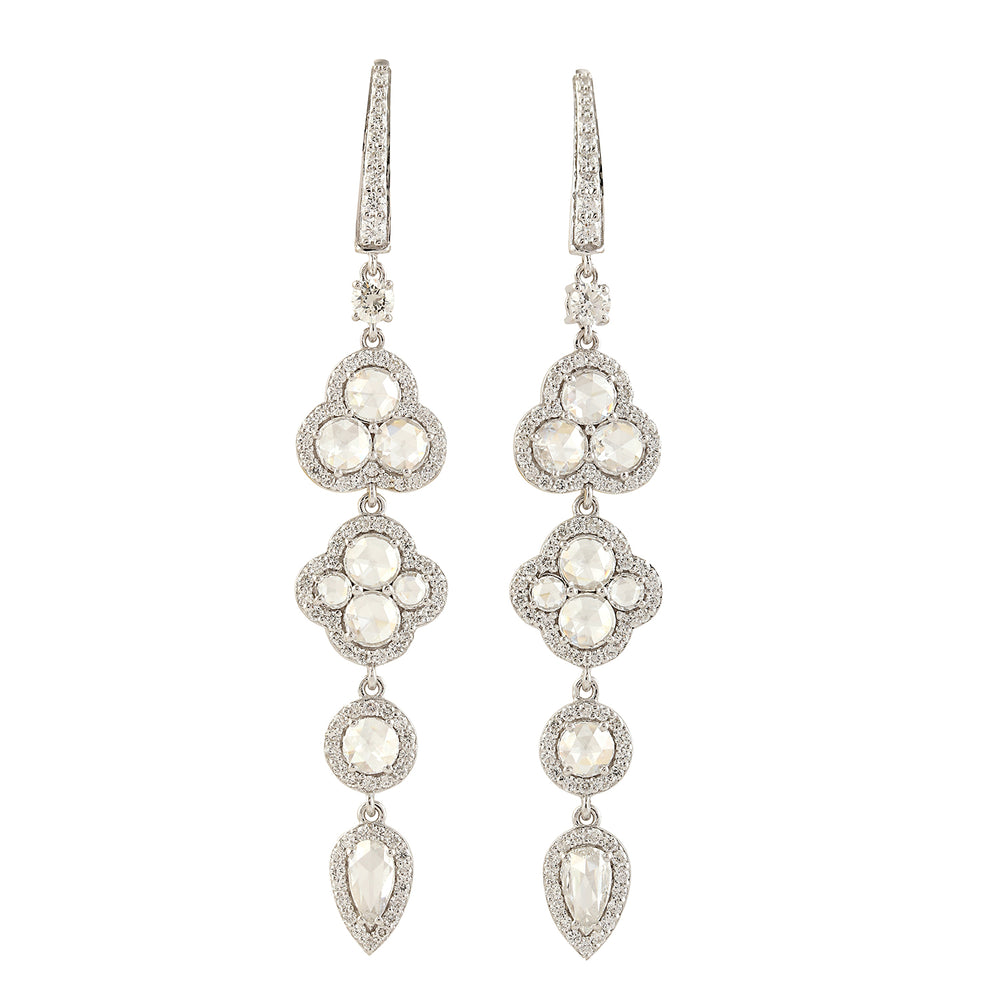 Natural Diamond Handmade Designer Danglers In 18k White Gold