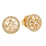 Baguette Diamond Cluster Stud Earrings In 18k Yellow Gold For Her