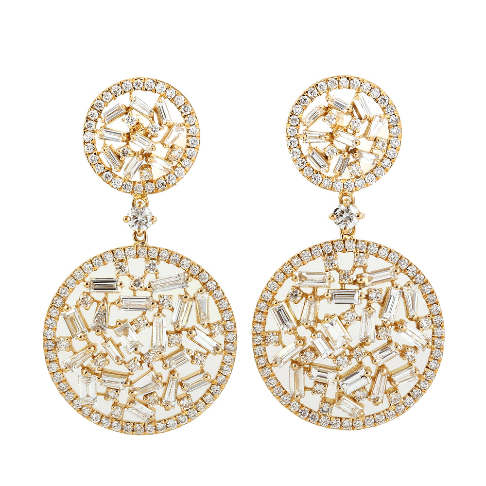 Baguette Diamond Wedding Cluster Danglers In 18k Yellow Gold