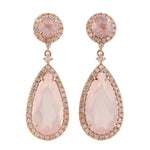 Pink Quartz & Diamond Tear Drop Dangle Earrings Jewelry In 18k Rose Gold For Her