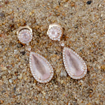 Pink Quartz & Diamond Tear Drop Dangle Earrings Jewelry In 18k Rose Gold For Her