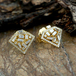 Tapered Baguette Pentagon Design Stud Earrings in 18k Gold