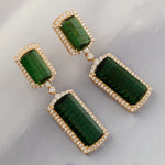 Beautiful Green Tourmaline Pave Diamond Designer Dangle Earrings In 18k Yellow Gold